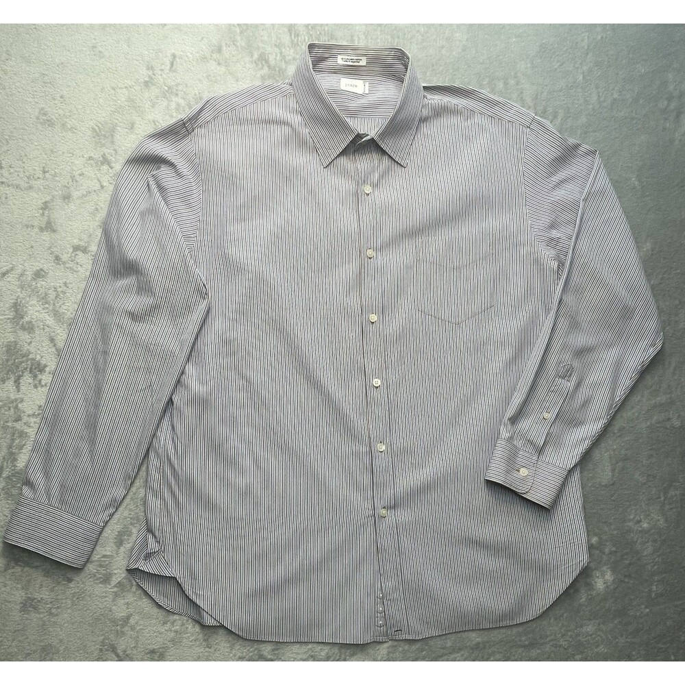 J.Crew Shirt Mens Sz XL 2-Ply Cotton L/S Button Front Blue Striped (17-17.5)